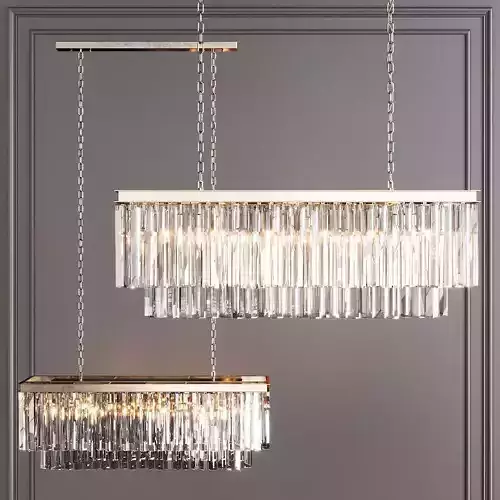 RH 1920S ODEON CLEAR GLASS FRINGE RECTANGULAR CHANDELIER 40 