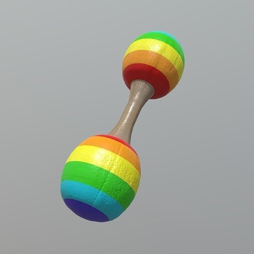 Rattle rainbow colored maraca Low-poly 3D model