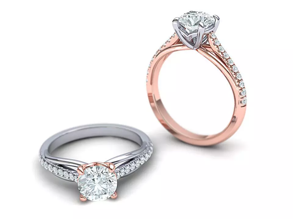 Petite Engagement ring Two tone  with 1ct stone 3dmodel 3D print model_0