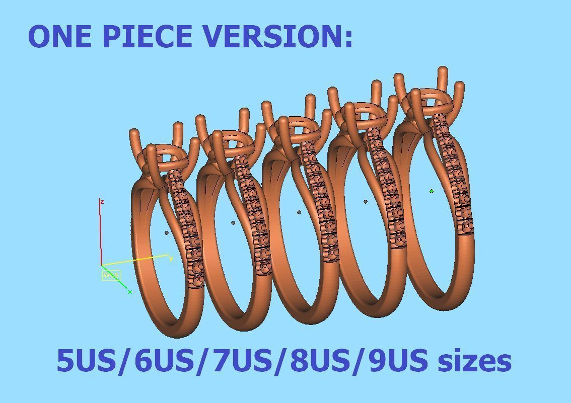 Petite Engagement ring Two tone  with 1ct stone 3dmodel 3D print model_9