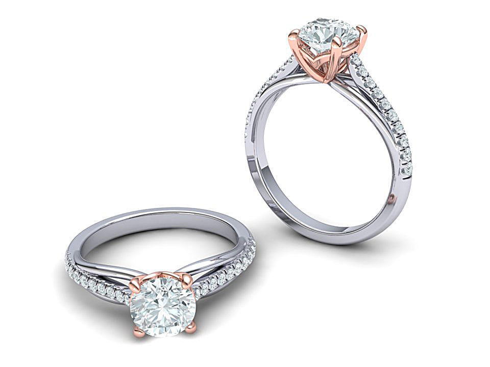 Petite Engagement ring Two tone  with 1ct stone 3dmodel 3D print model_2
