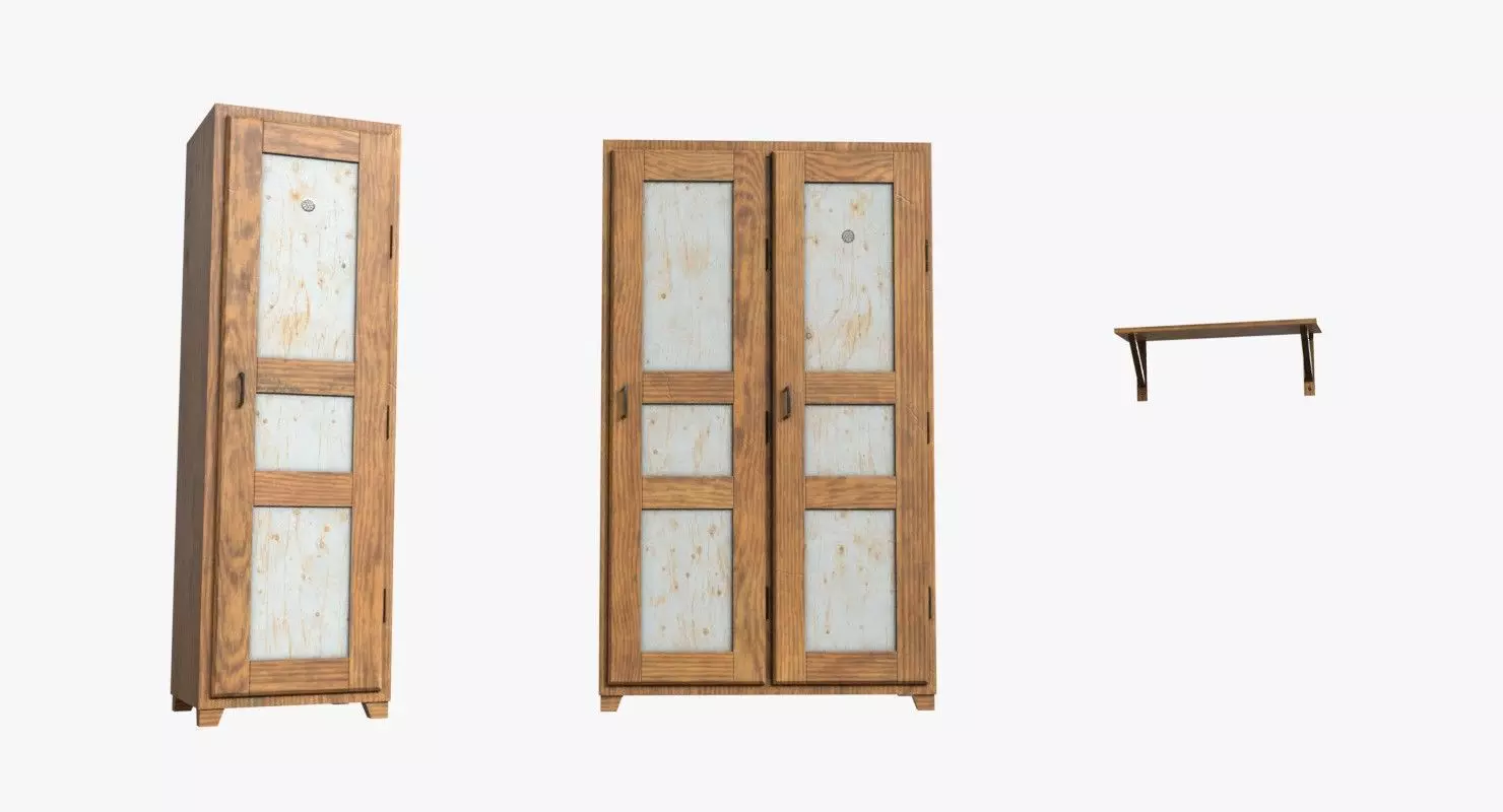 Bunker Wooden Cabinets WWII Low-poly 3D model_0