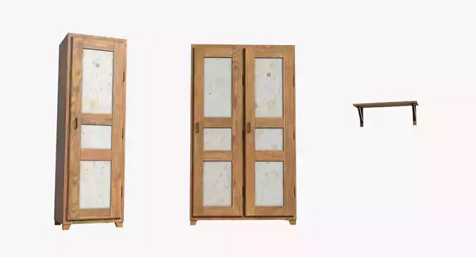 Bunker Wooden Cabinets WWII Low-poly 3D model