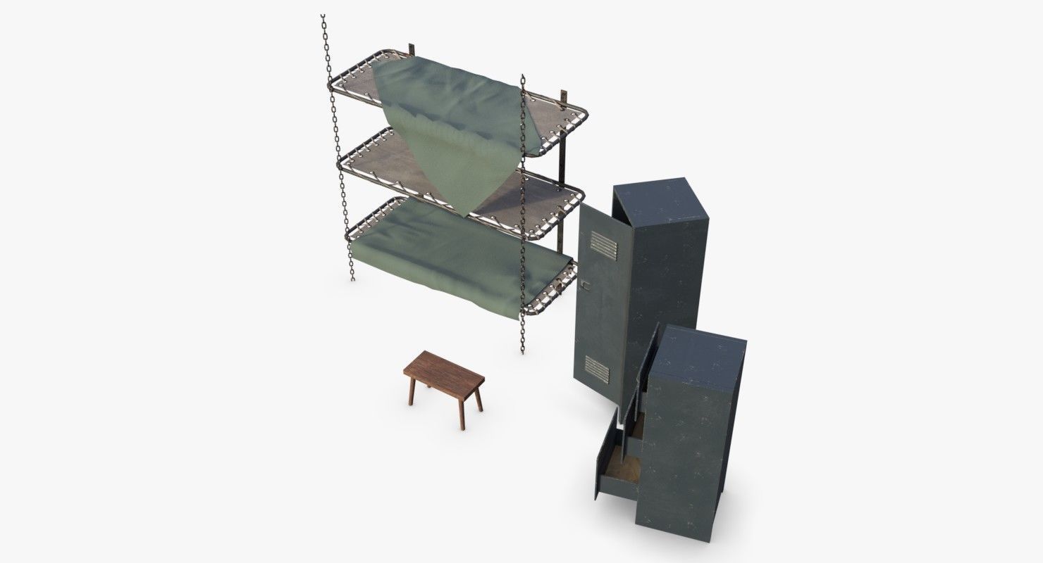 Bunker Beds and Cabinets WWII Low-poly 3D model_5