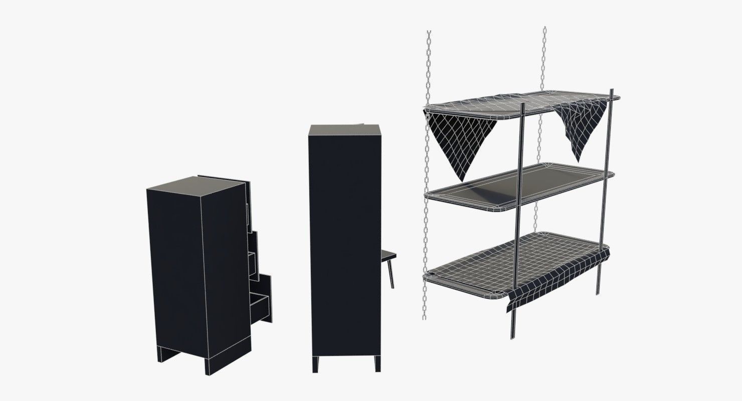Bunker Beds and Cabinets WWII Low-poly 3D model_13