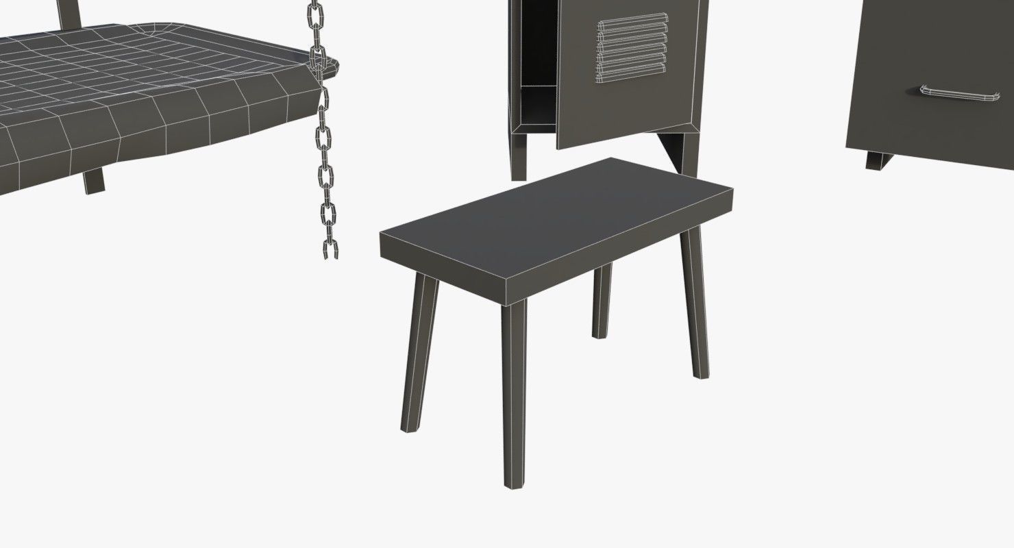 Bunker Beds and Cabinets WWII Low-poly 3D model_16