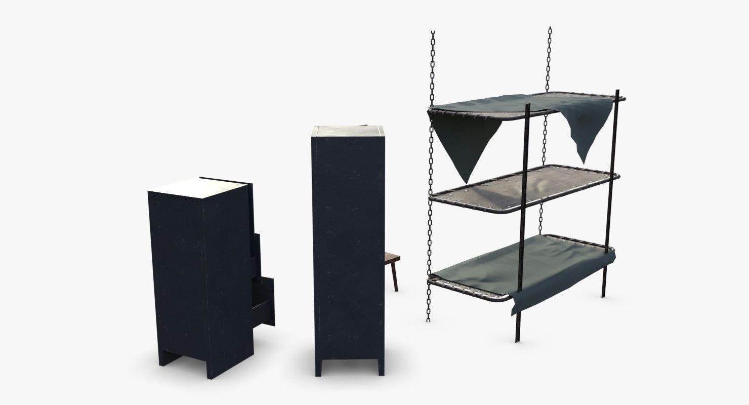 Bunker Beds and Cabinets WWII Low-poly 3D model_4