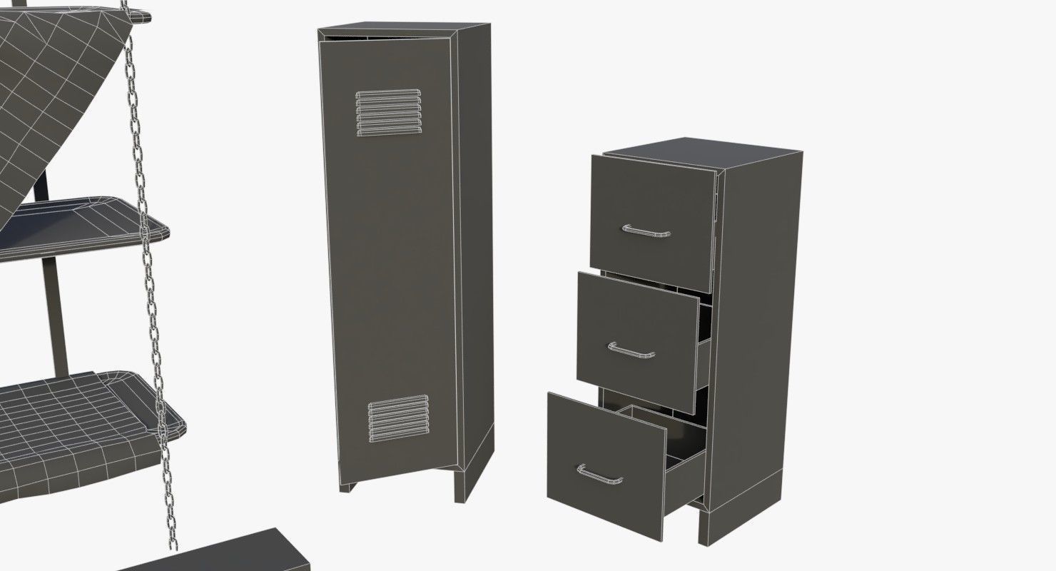 Bunker Beds and Cabinets WWII Low-poly 3D model_15