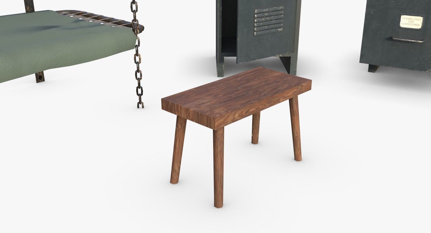 Bunker Beds and Cabinets WWII Low-poly 3D model_7