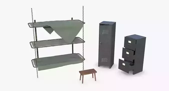 Bunker Beds and Cabinets WWII Low-poly 3D model