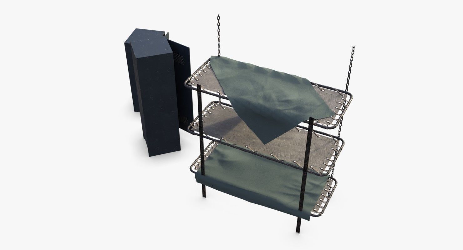 Bunker Beds and Cabinets WWII Low-poly 3D model_3