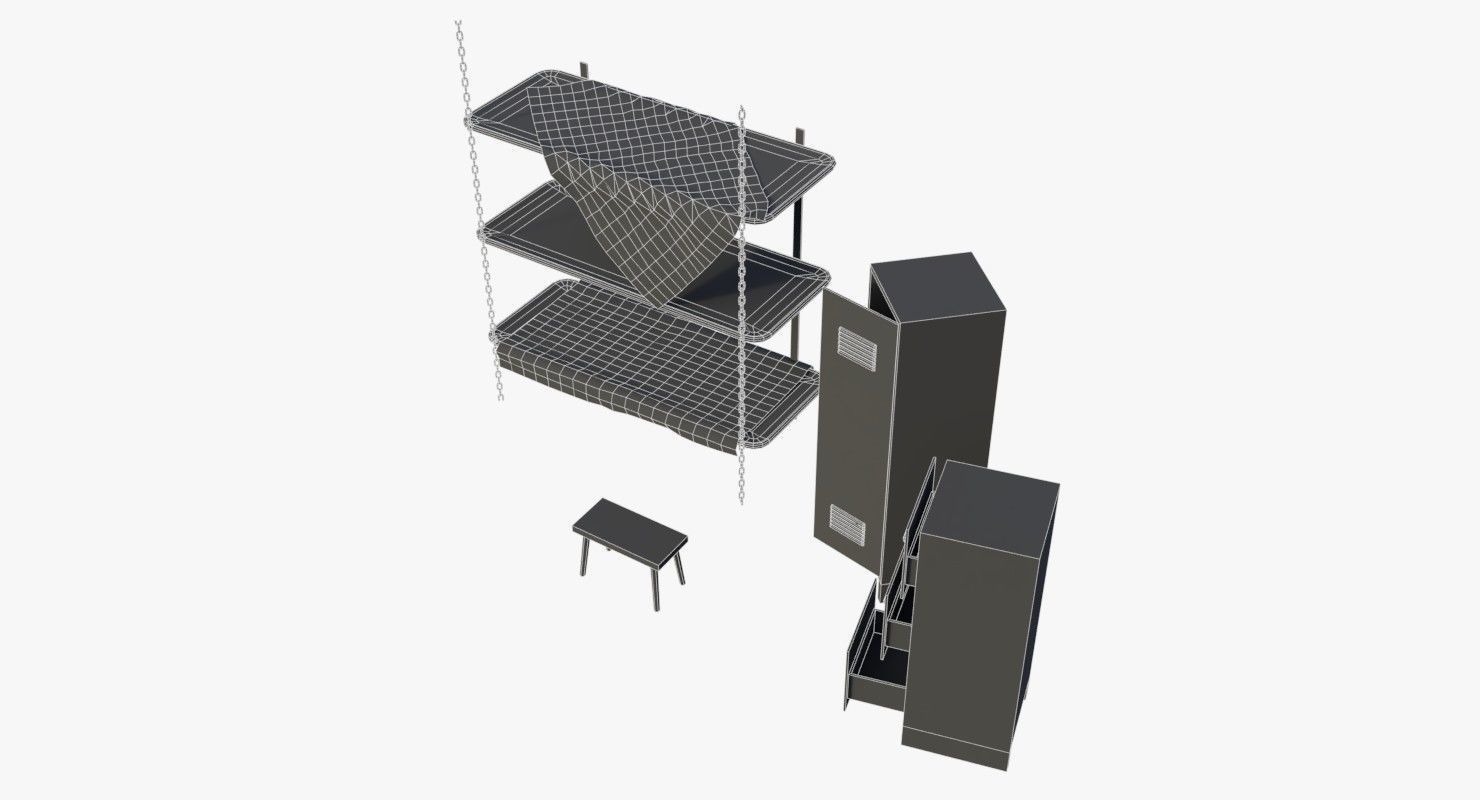 Bunker Beds and Cabinets WWII Low-poly 3D model_14
