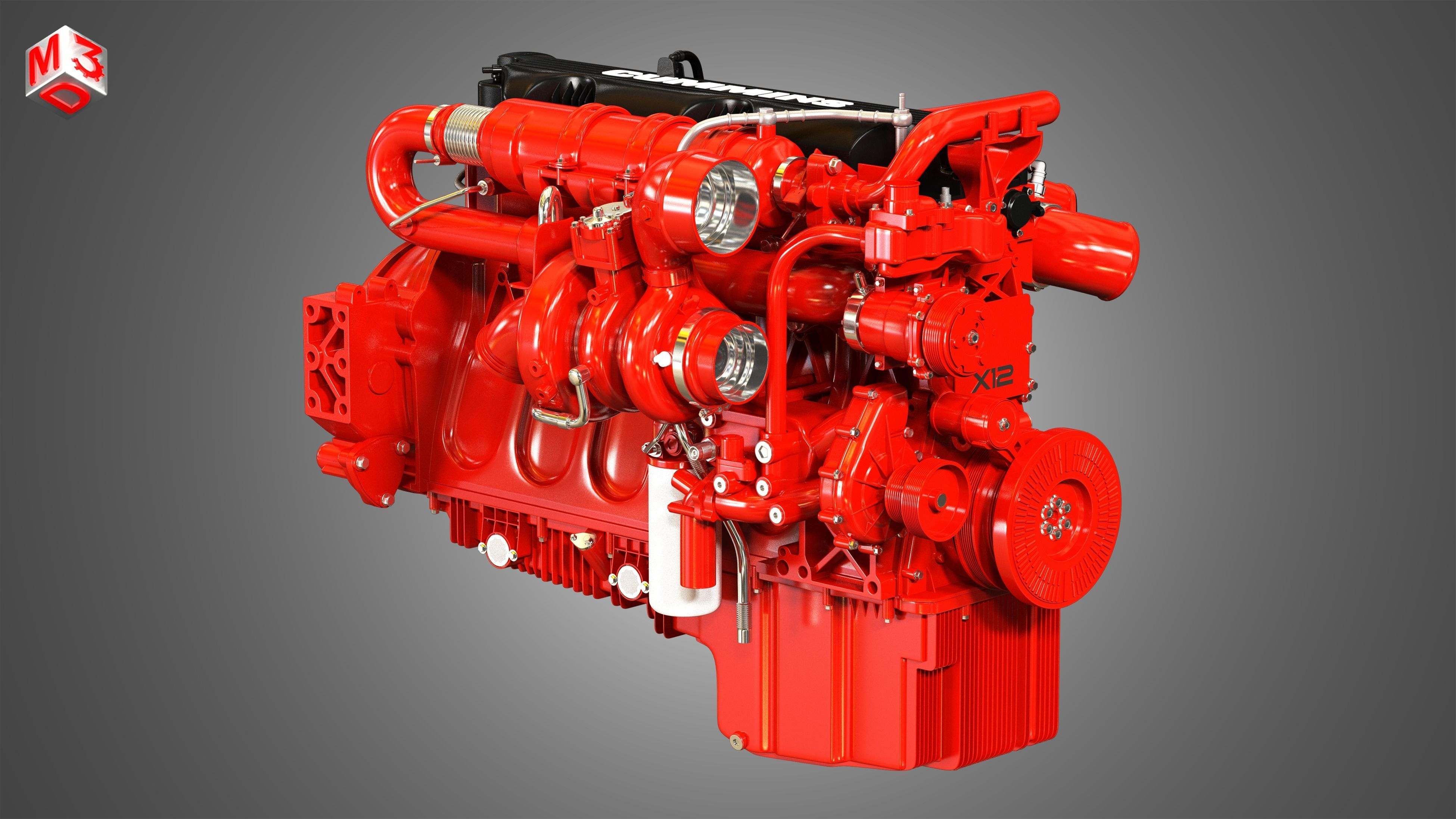  X12 Heavy Duty Truck Engine - 6 Cylinder Diesel Engine  3D model_3