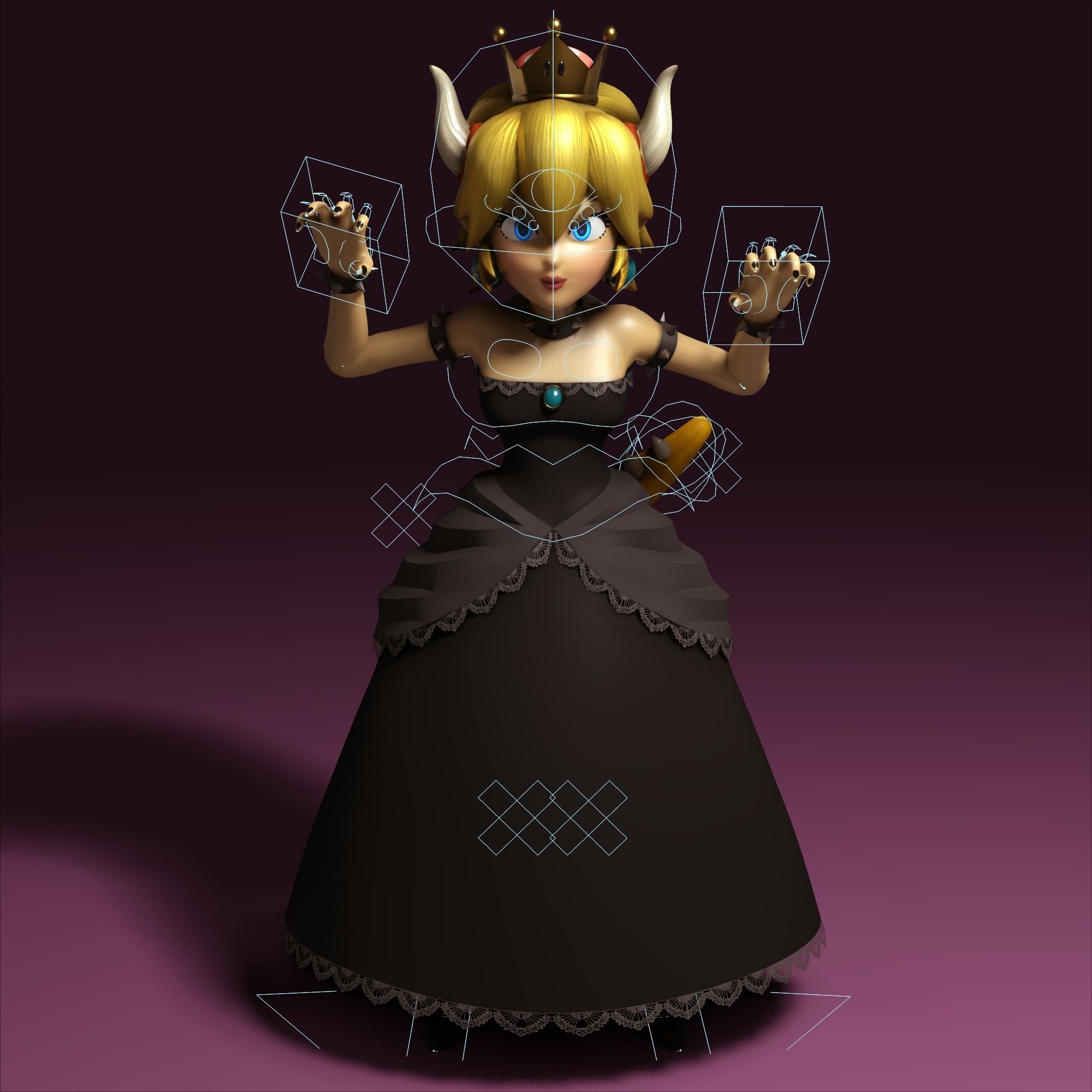 Bowsette Rigged Low-poly 3D model_8