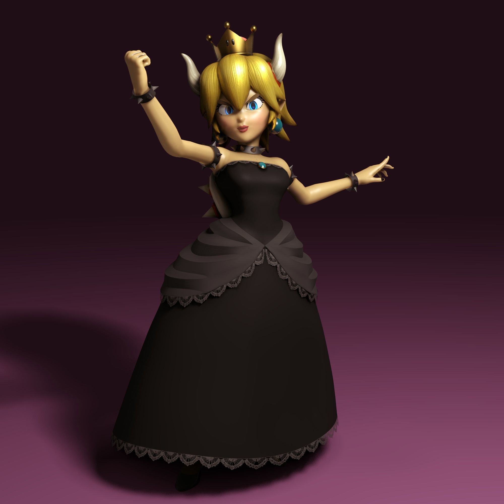 Bowsette Rigged Low-poly 3D model_3