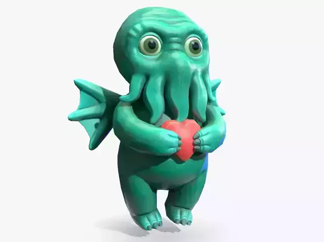 Cthulhu toy with heart Low-poly 3D model