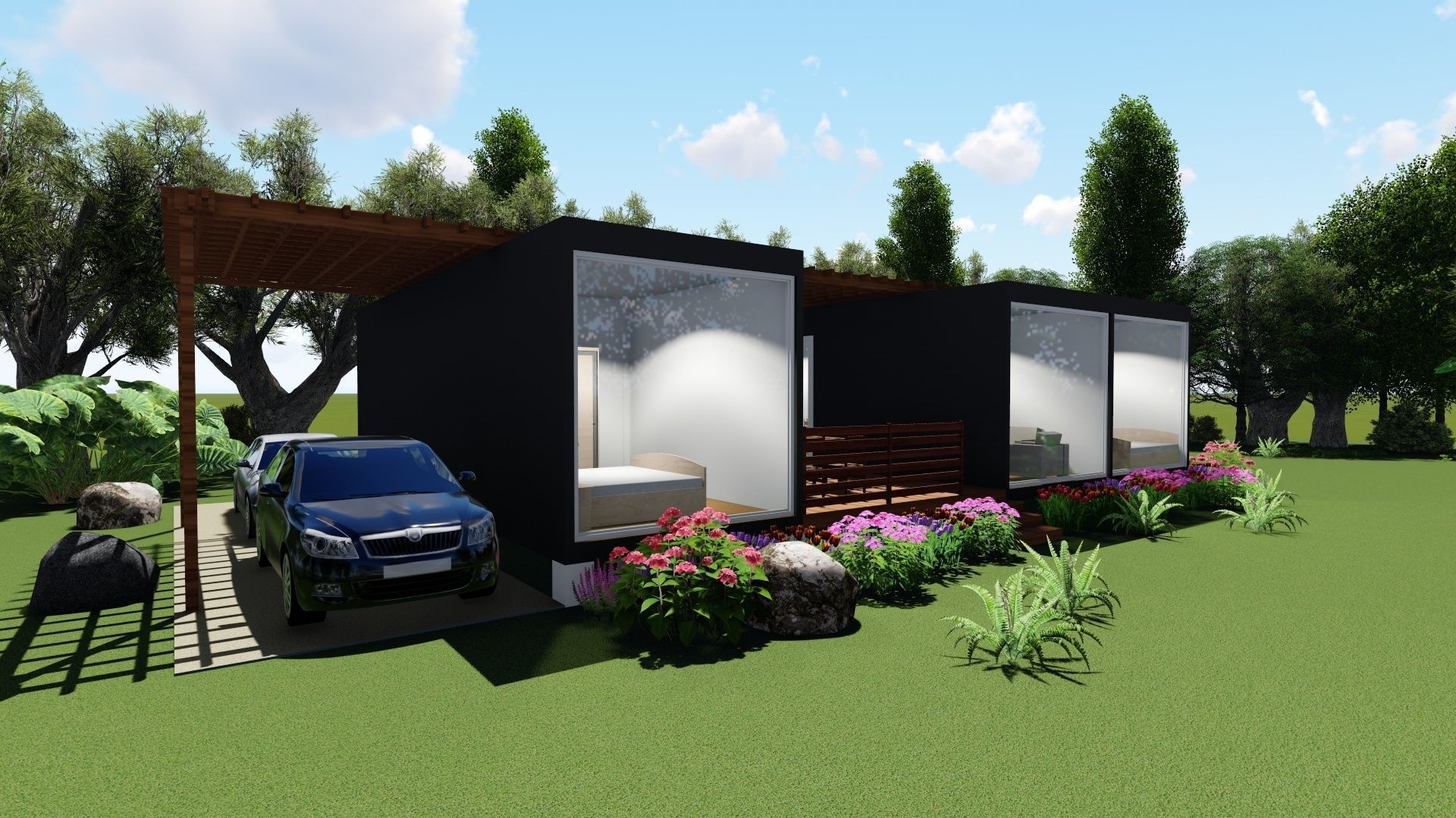 House with midlle terrace design 3D model_2