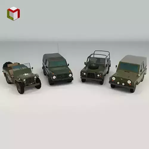 Low Poly Military Jeep Pack 3D Model Collection