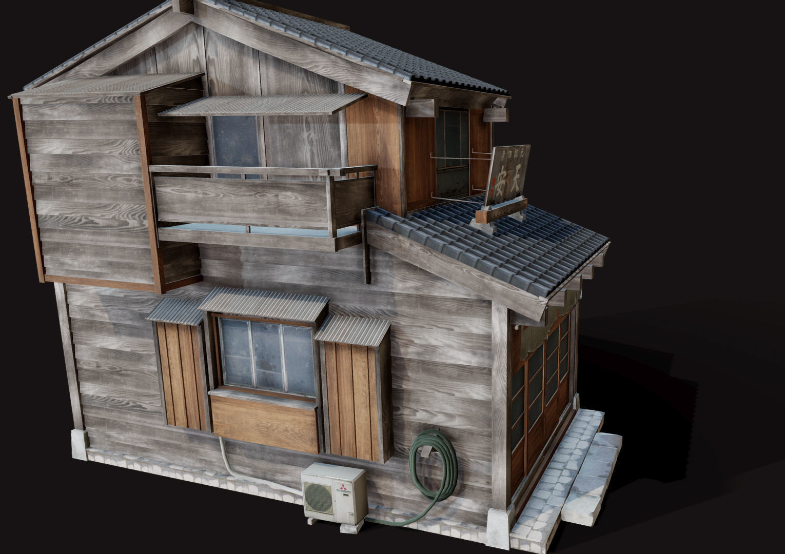 Japan Style House Tsukishima Low-poly 3D model_5