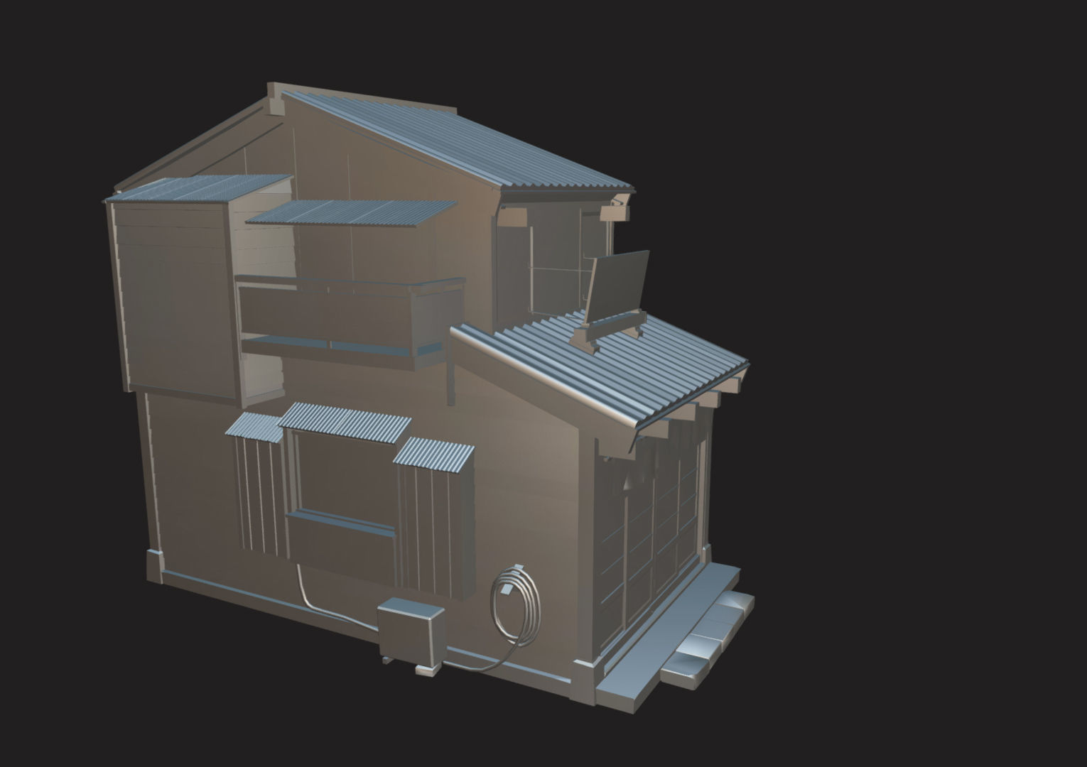 Japan Style House Tsukishima Low-poly 3D model_17