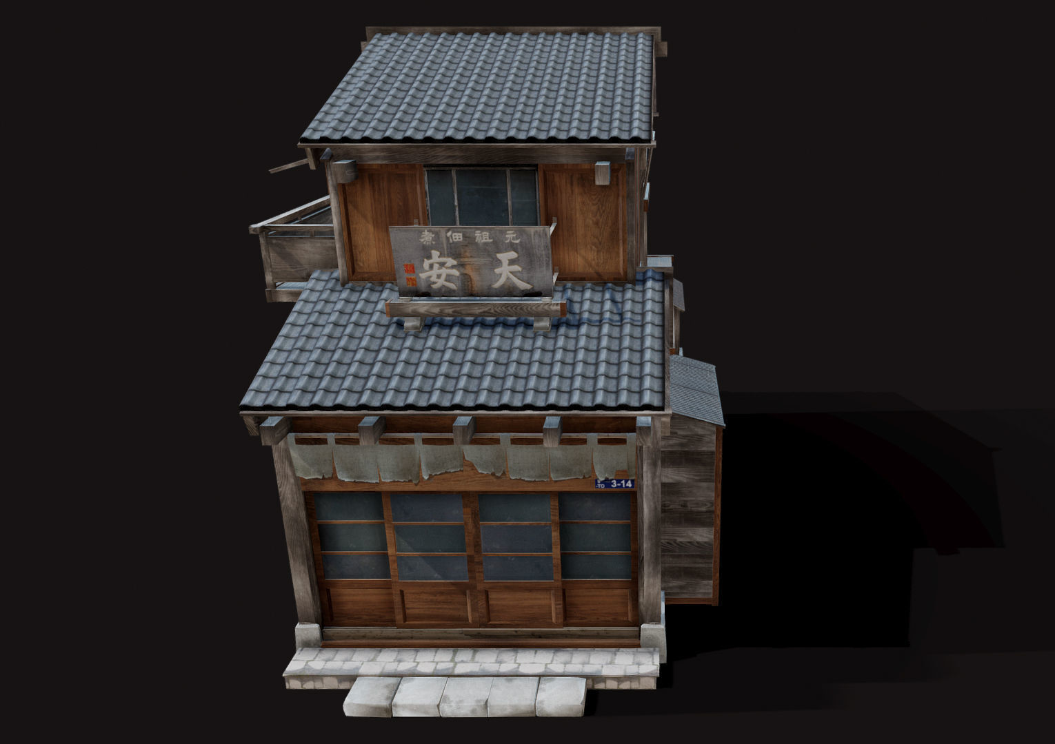 Japan Style House Tsukishima Low-poly 3D model_9