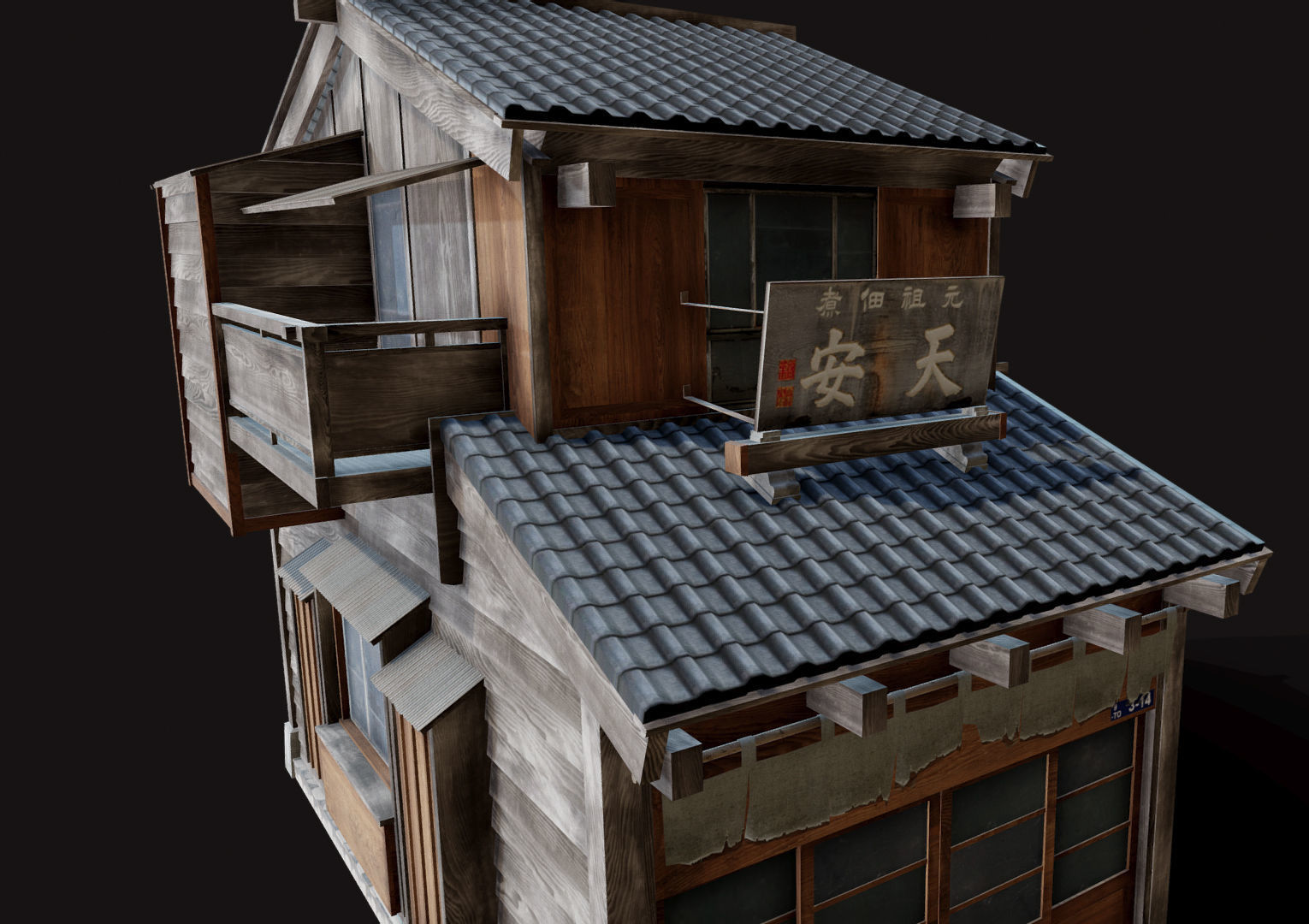 Japan Style House Tsukishima Low-poly 3D model_6