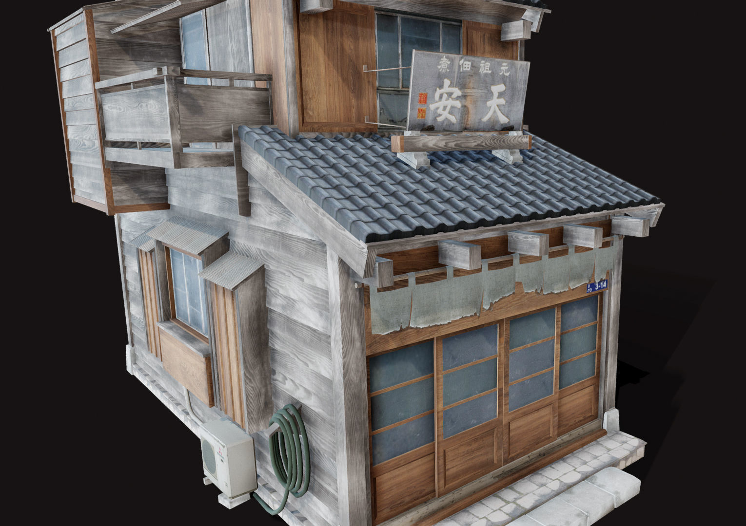 Japan Style House Tsukishima Low-poly 3D model_2