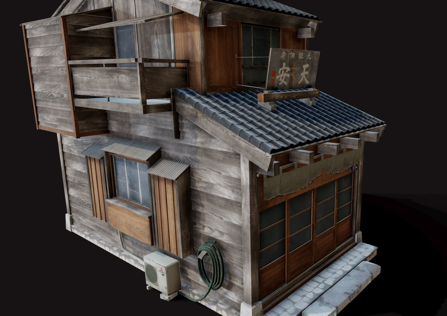 Japan Style House Tsukishima Low-poly 3D model_3