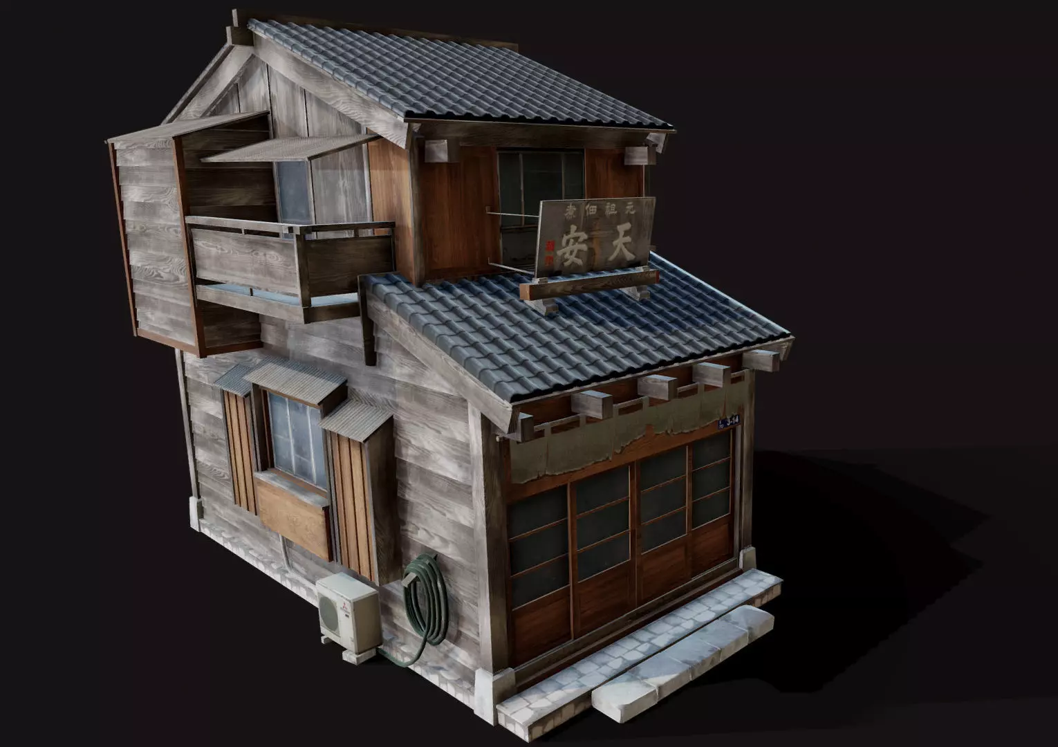 Japan Style House Tsukishima Low-poly 3D model_0