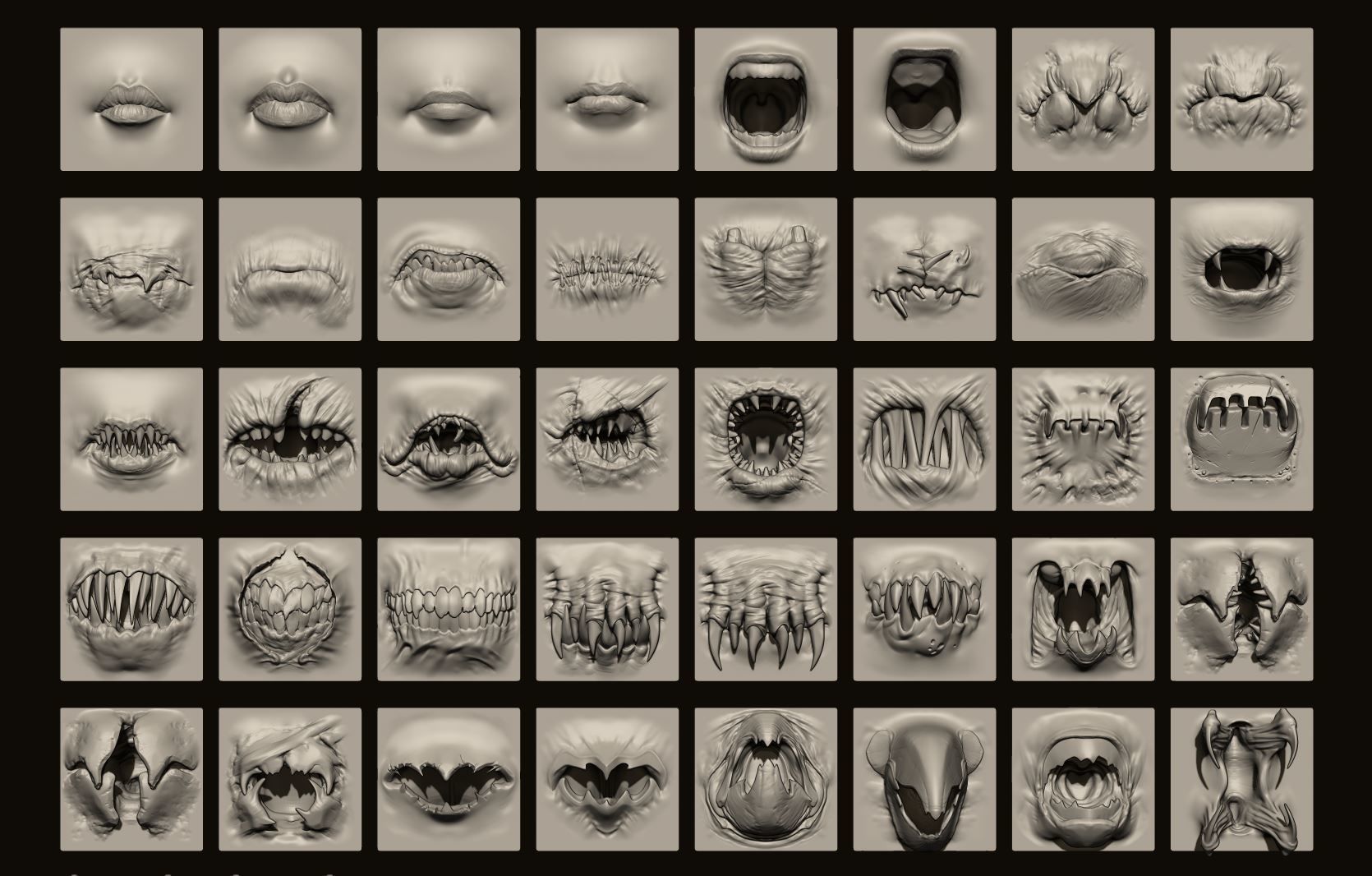 MOUTHS - 40 ZBrush VDMs and 5 bonus variations 3D model_16