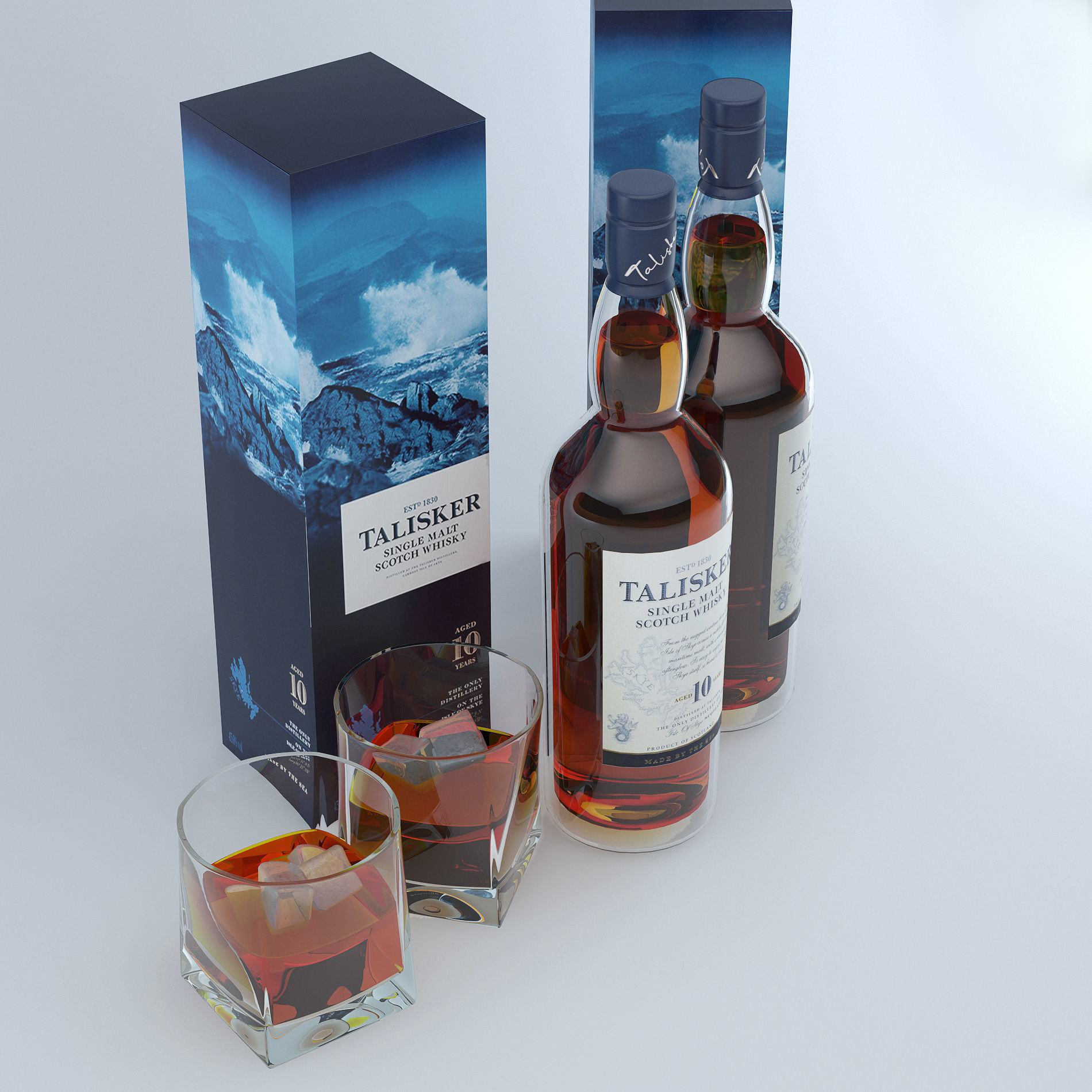 Talisker Whiskey  and Glass 3D model_4