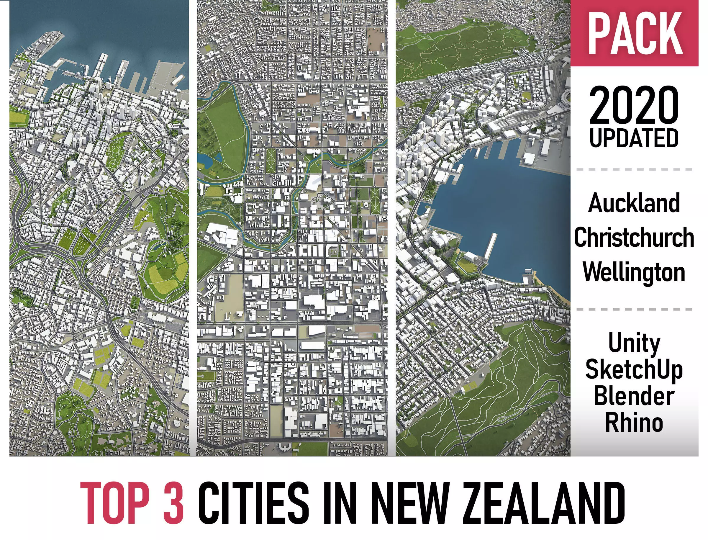 TOP 3 New Zealand Cities MEGAPACK 3D Model Collection_0