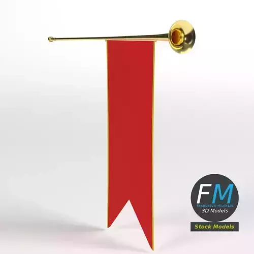 Medieval heraldic trumpet with a banner