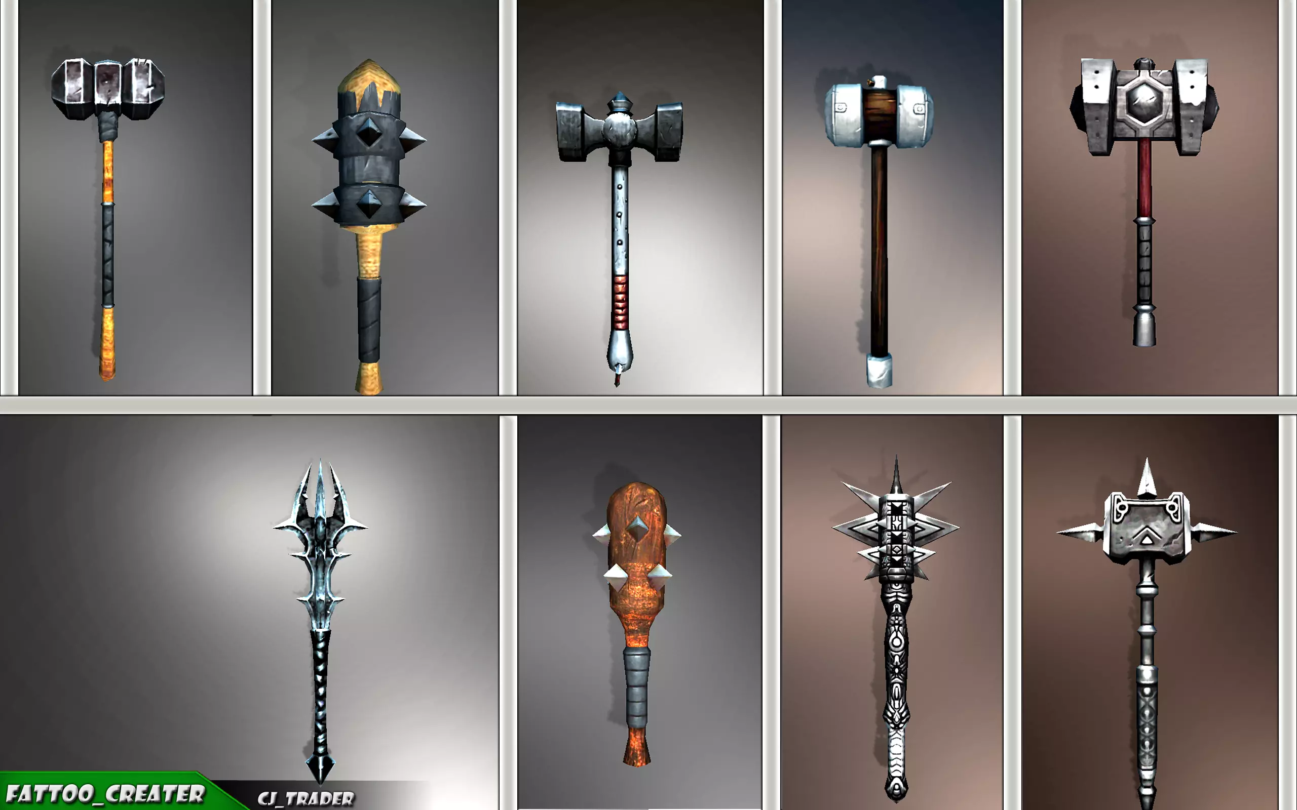 Fantasy Mace - Hammer Collection Pack Low-Poly 3D Model _0