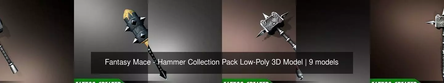 Fantasy Mace - Hammer Collection Pack Low-Poly 3D Model _1