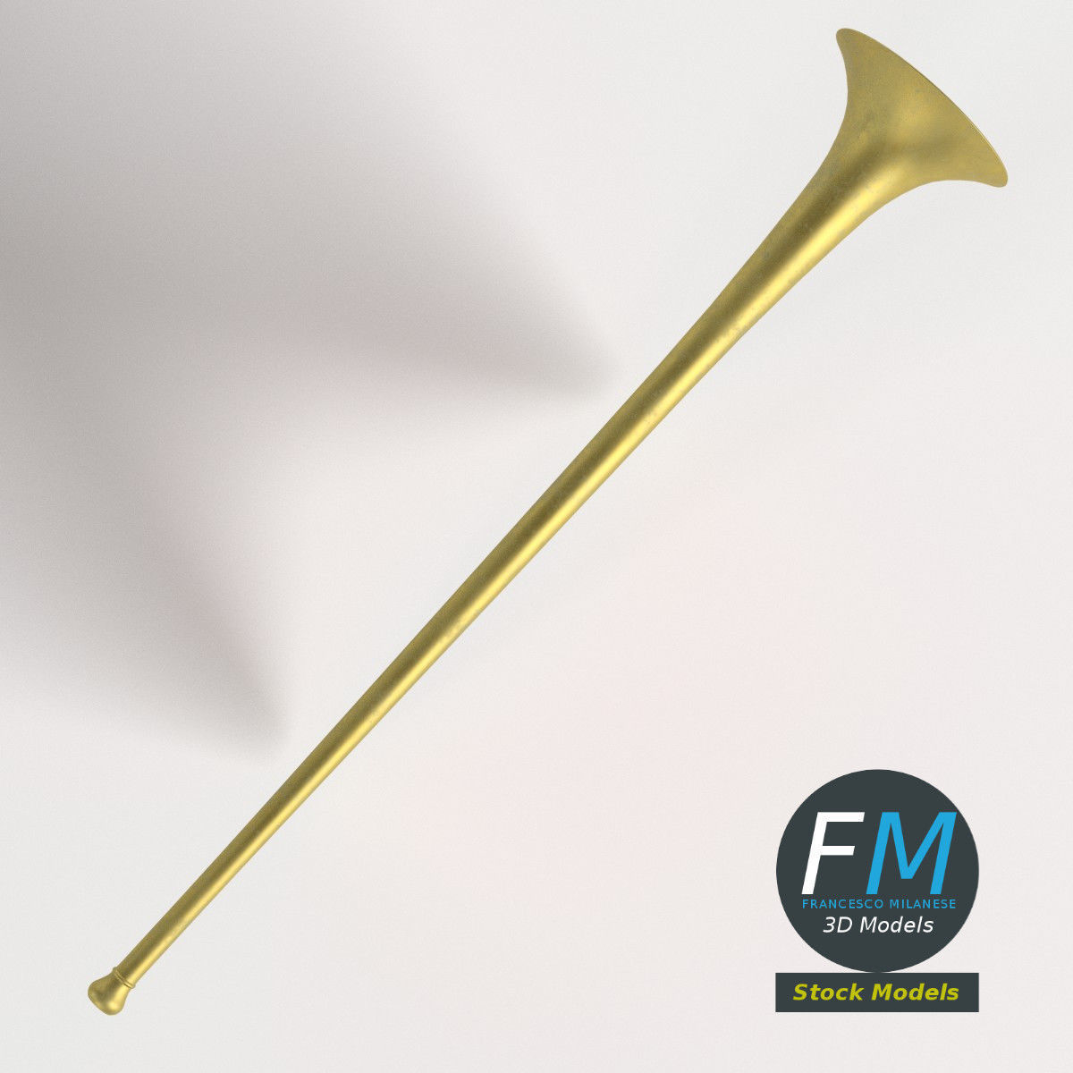 Small medieval trumpet with banner 3D model_6