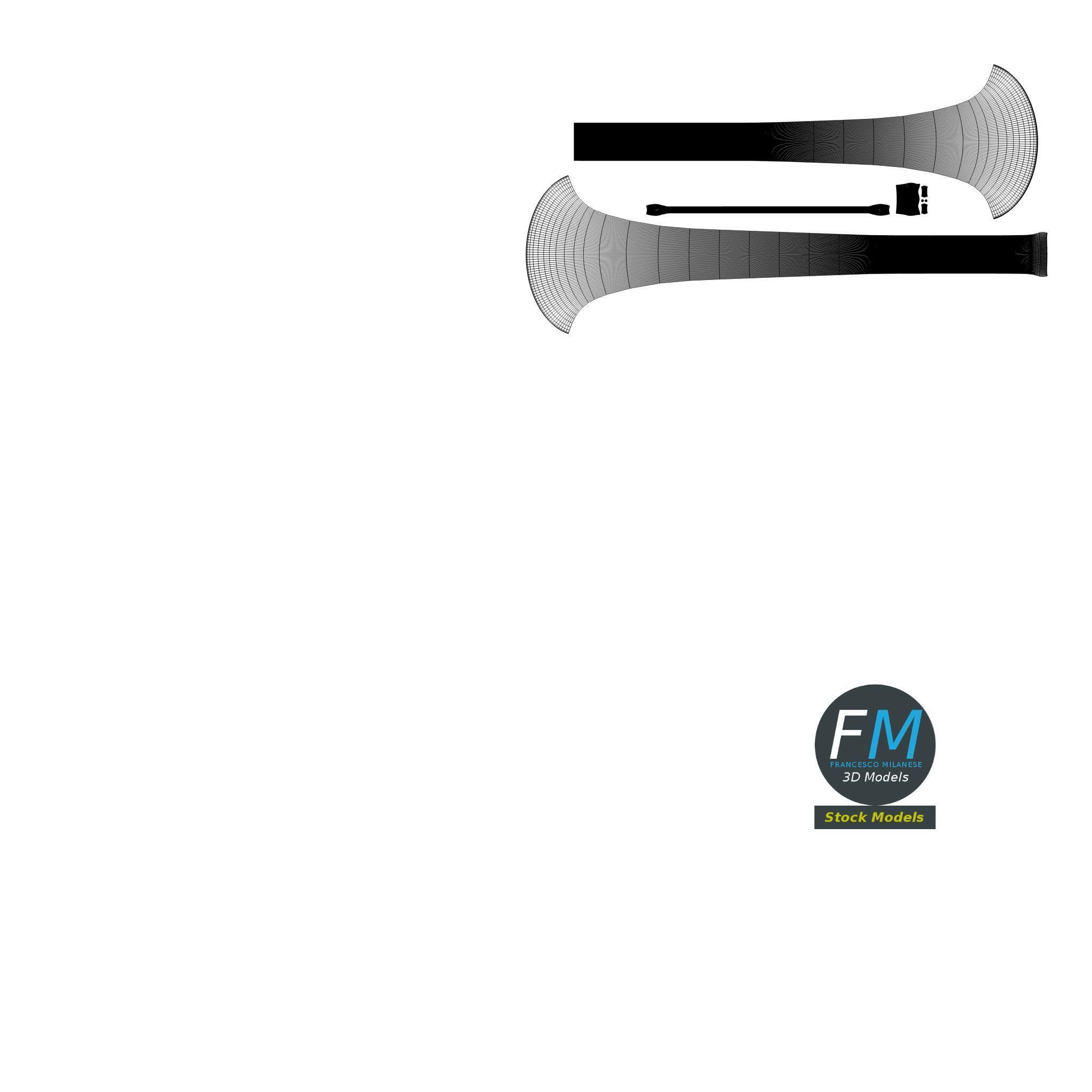 Small medieval trumpet with banner 3D model_12