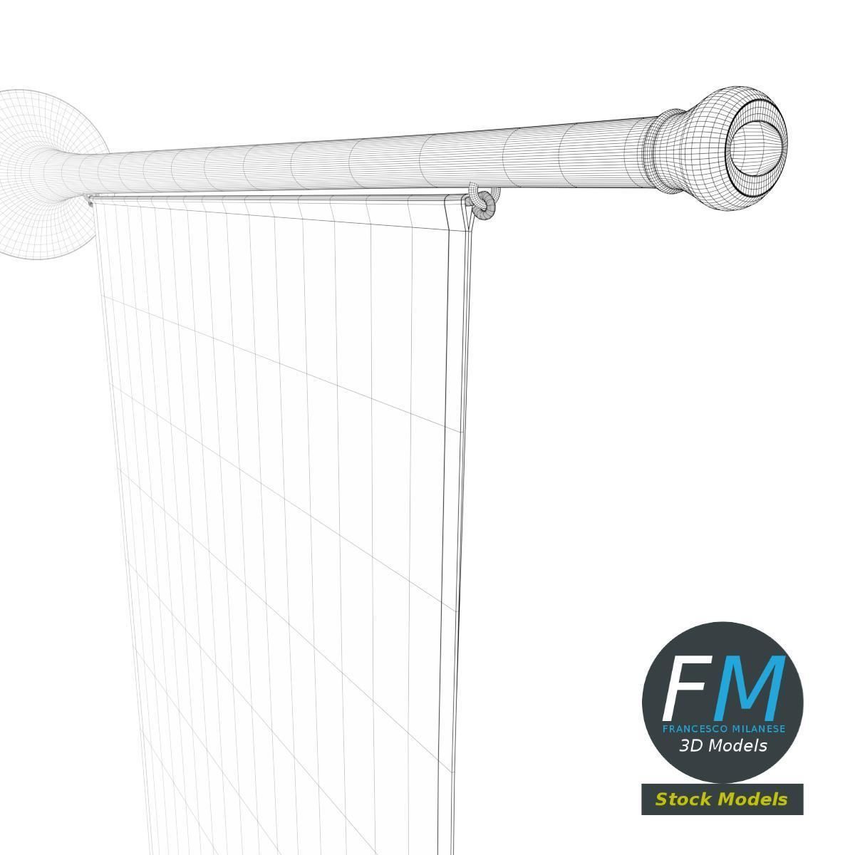 Small medieval trumpet with banner 3D model_8