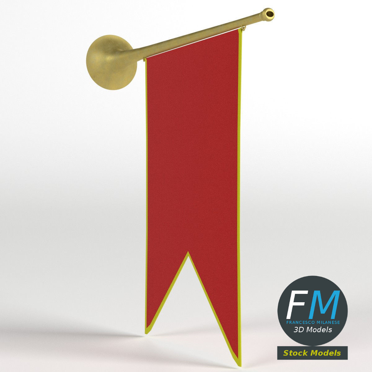 Small medieval trumpet with banner 3D model_3