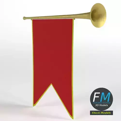 Small medieval trumpet with banner 3D model