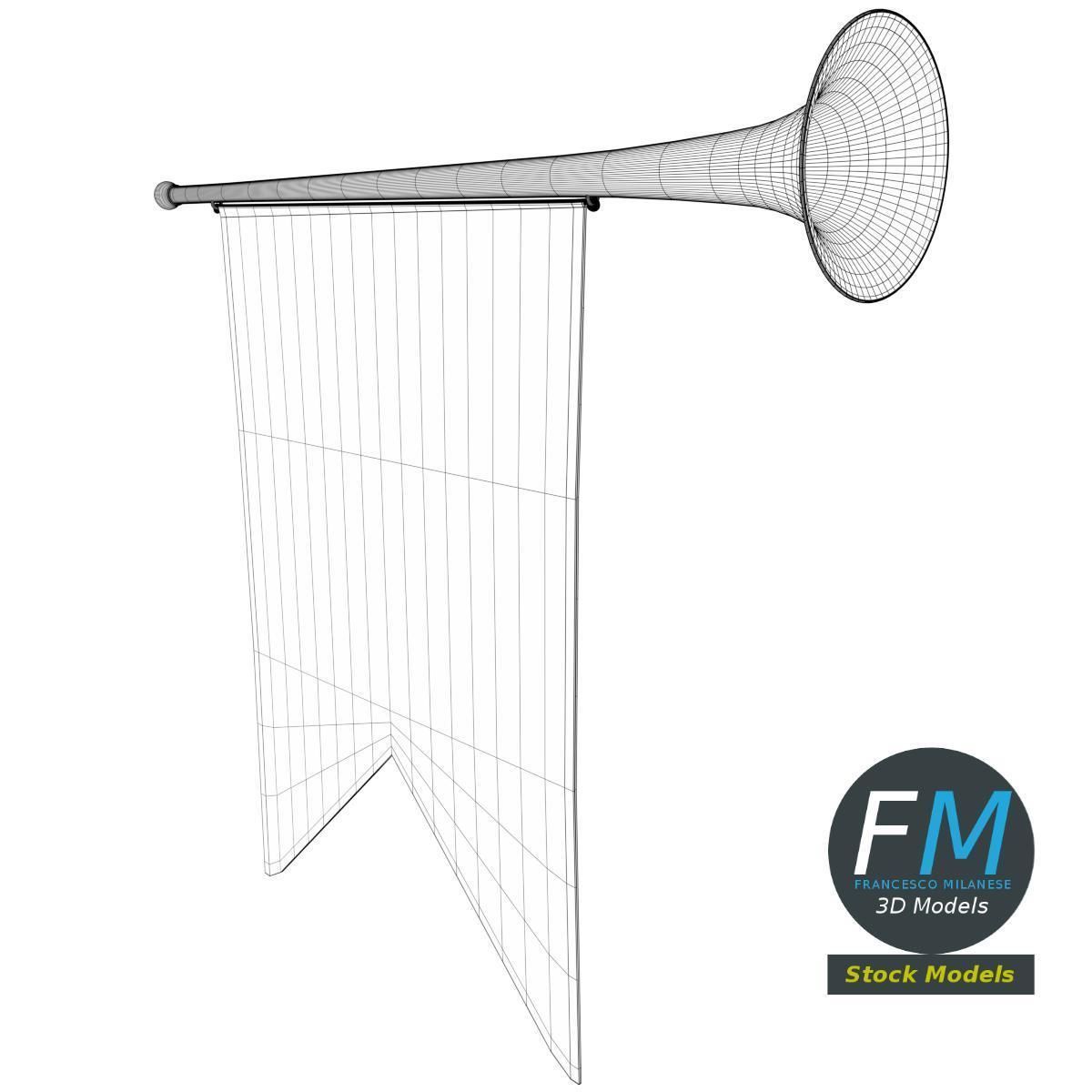 Small medieval trumpet with banner 3D model_7