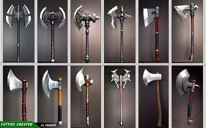 Fantasy Axe Collection Pack Low-Poly 3D Model 