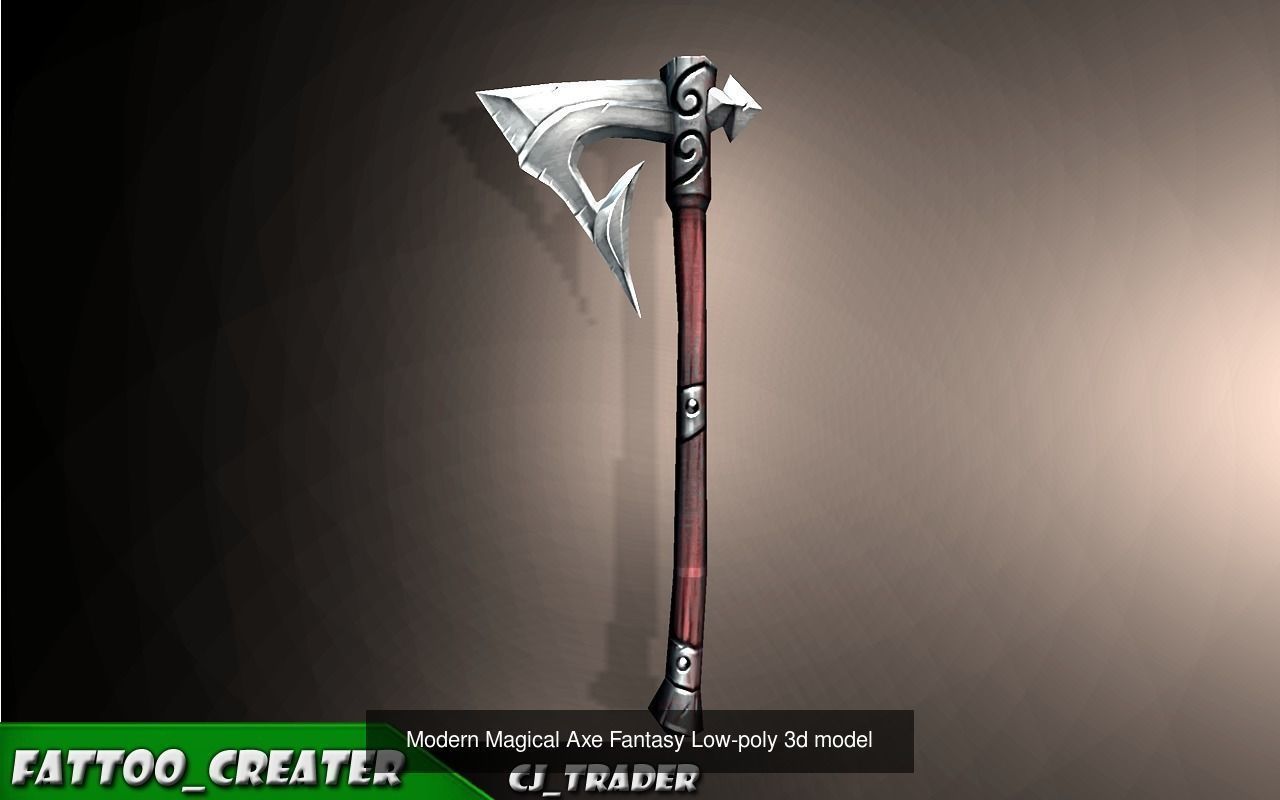 Fantasy Axe Collection Pack Low-Poly 3D Model _9