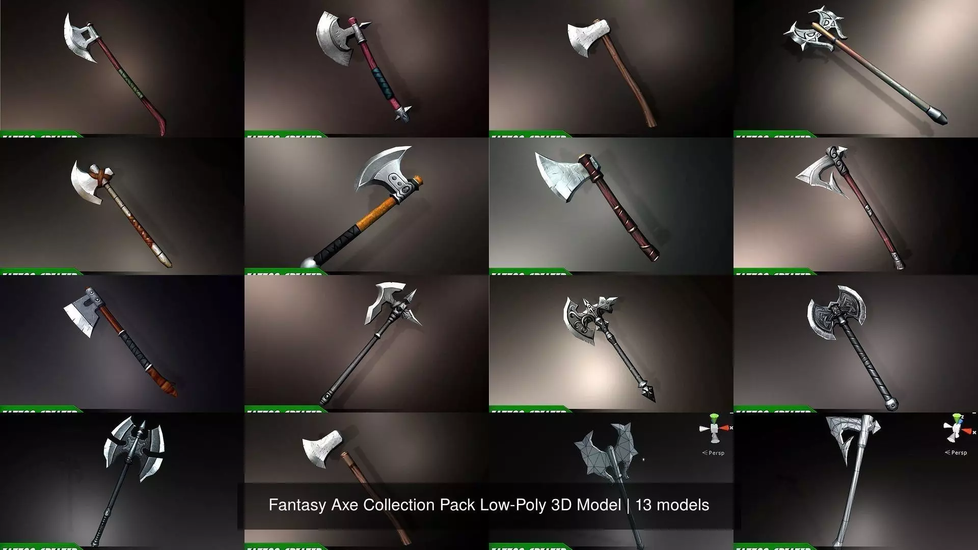Fantasy Axe Collection Pack Low-Poly 3D Model _1