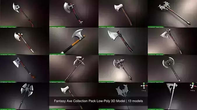 Fantasy Axe Collection Pack Low-Poly 3D Model