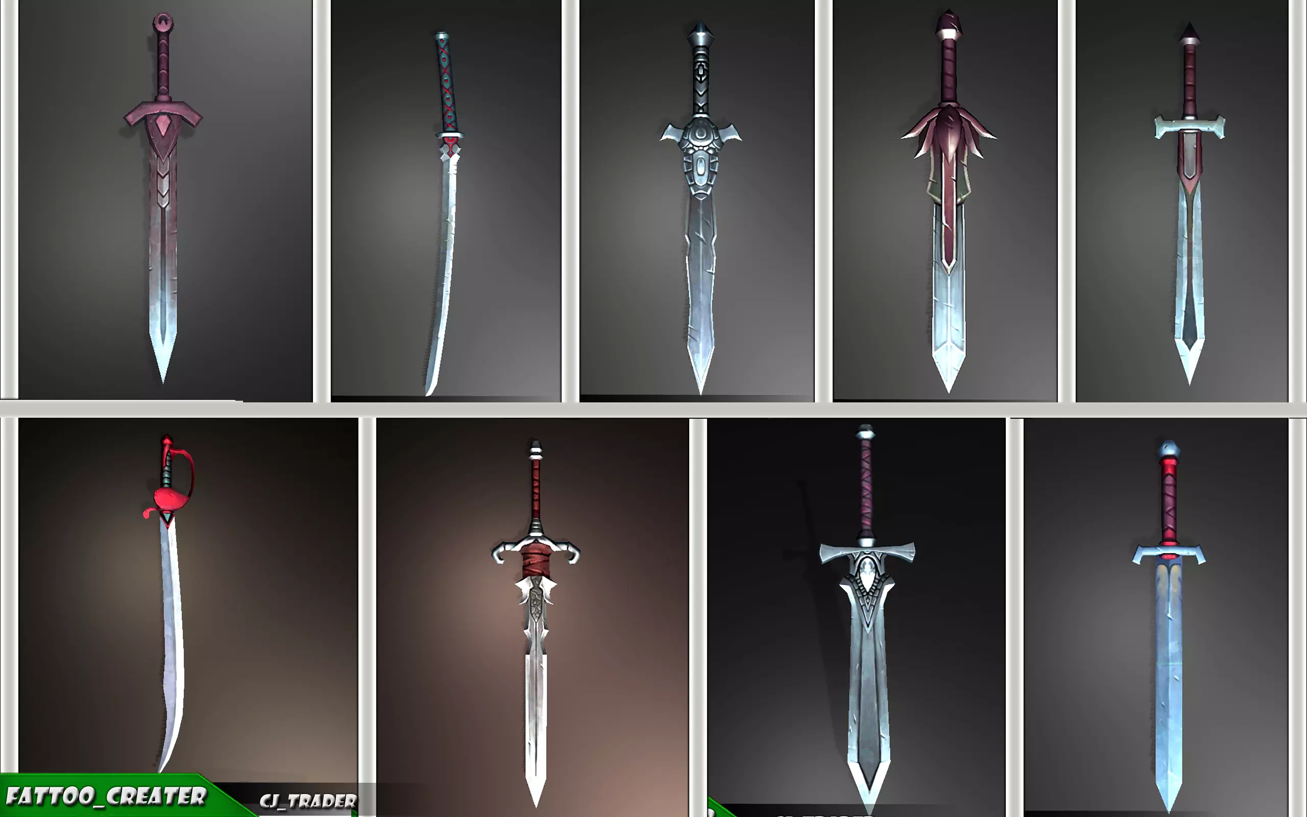 Fantasy Sword Collection Pack Low-Poly 3D Model _0