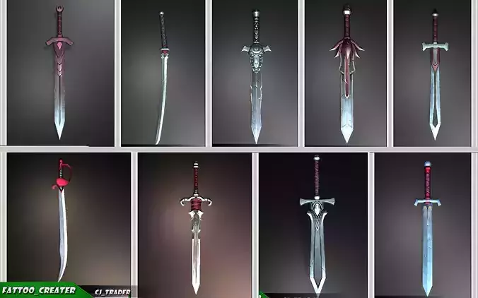 Fantasy Sword Collection Pack Low-Poly 3D Model 