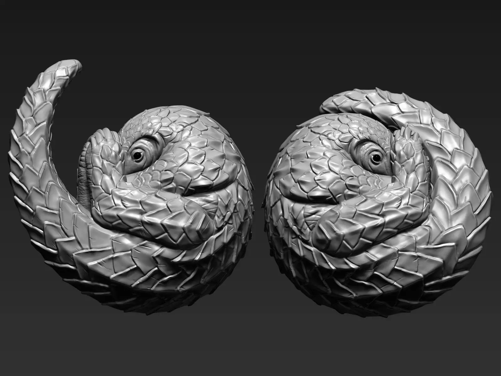 Pholidota pair of animal sculptures 3D print model_0