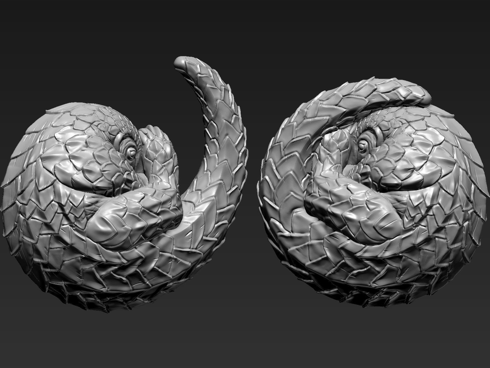 Pholidota pair of animal sculptures 3D print model_2