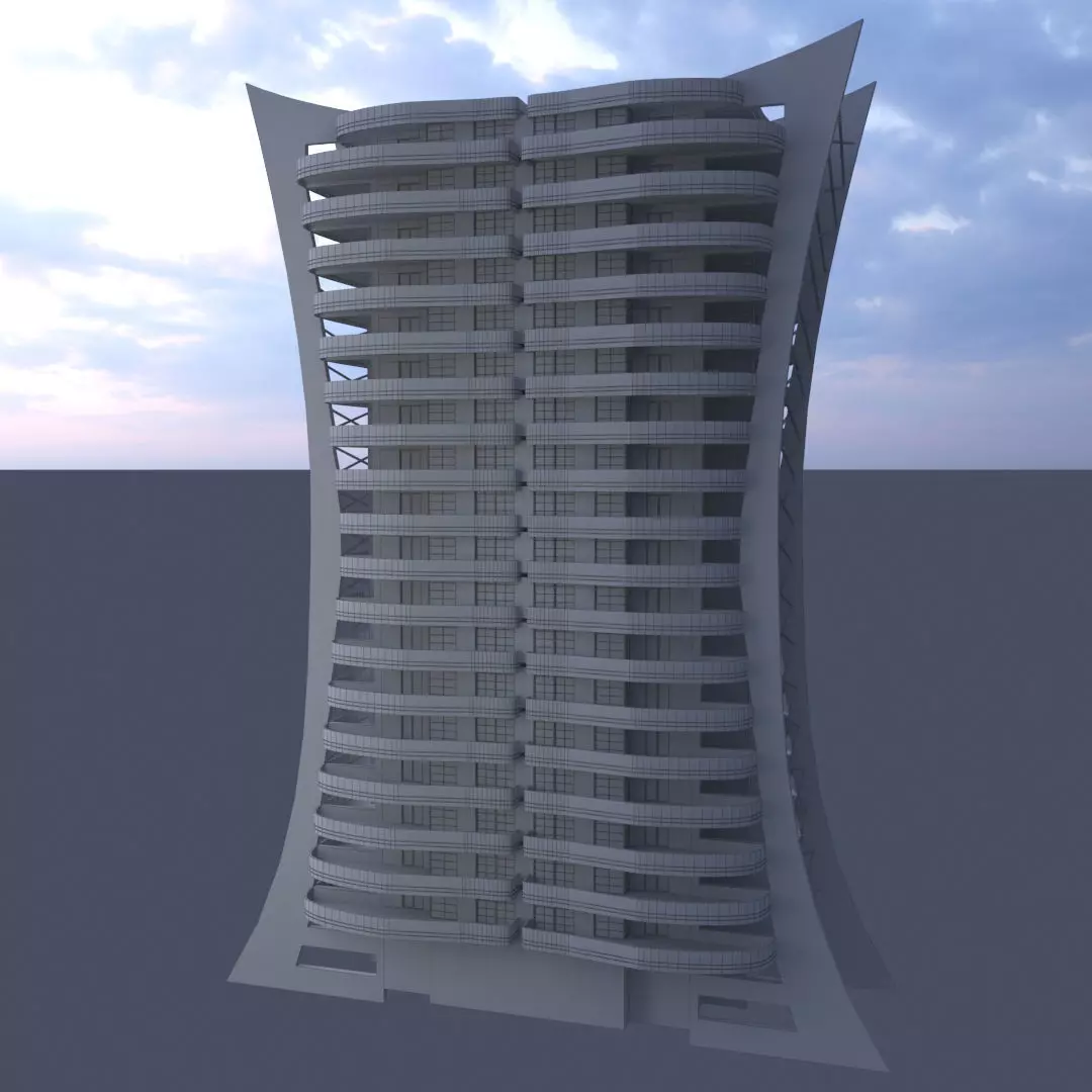 Residential Building Low-poly 3D model_0